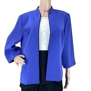 Perceptions Blazer Purple Open Front Padded Shoulder Split Back Jacket Size 14